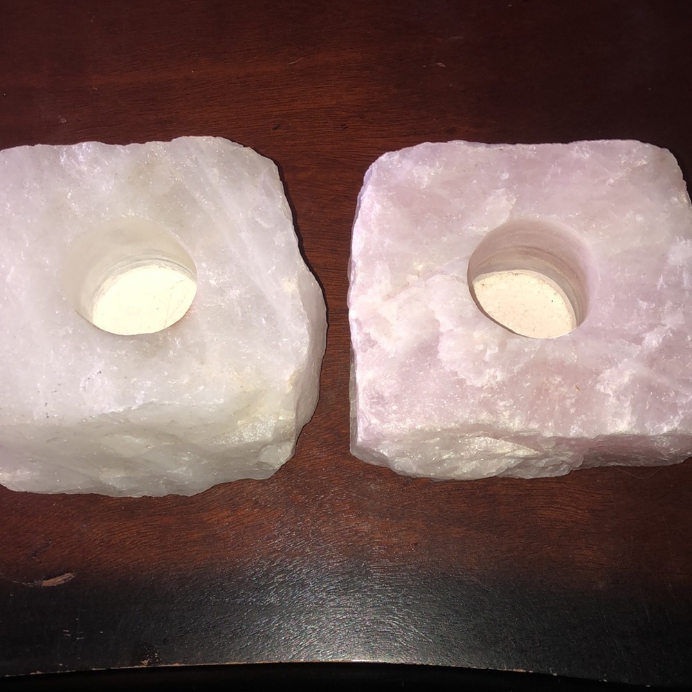 Hippie Naturals Clear Quartz and Rose Quartz Candleholders for tea light candles